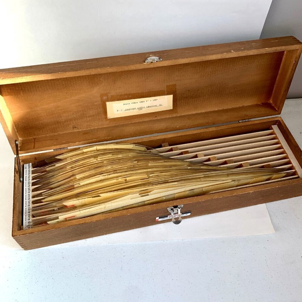 Vintage Bruning Curve Set in Wooden Box Engineering Architect